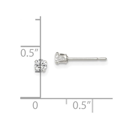 Sterlingsilber Poliert Kinder 3mm Rund Snap Set Zirkonia Ohrstecker