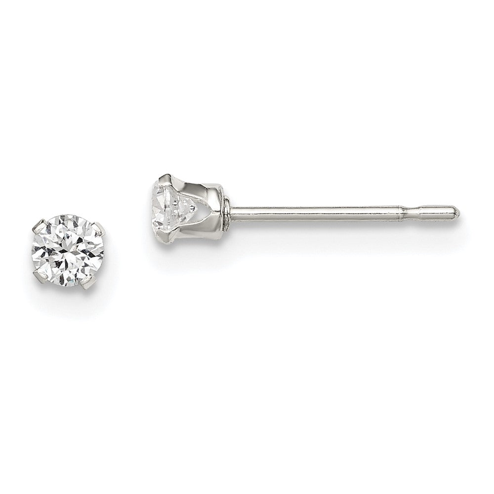 Sterlingsilber Poliert Kinder 3mm Rund Snap Set Zirkonia Ohrstecker