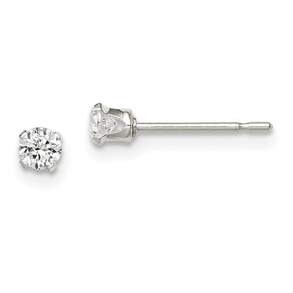 Sterlingsilber Poliert Kinder 3mm Rund Snap Set Zirkonia Ohrstecker