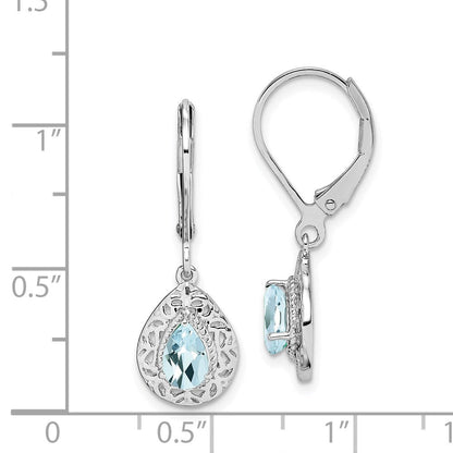 Sterlingsilber Rhodiniert Aquamarin Lever Rückseite Ohrringe