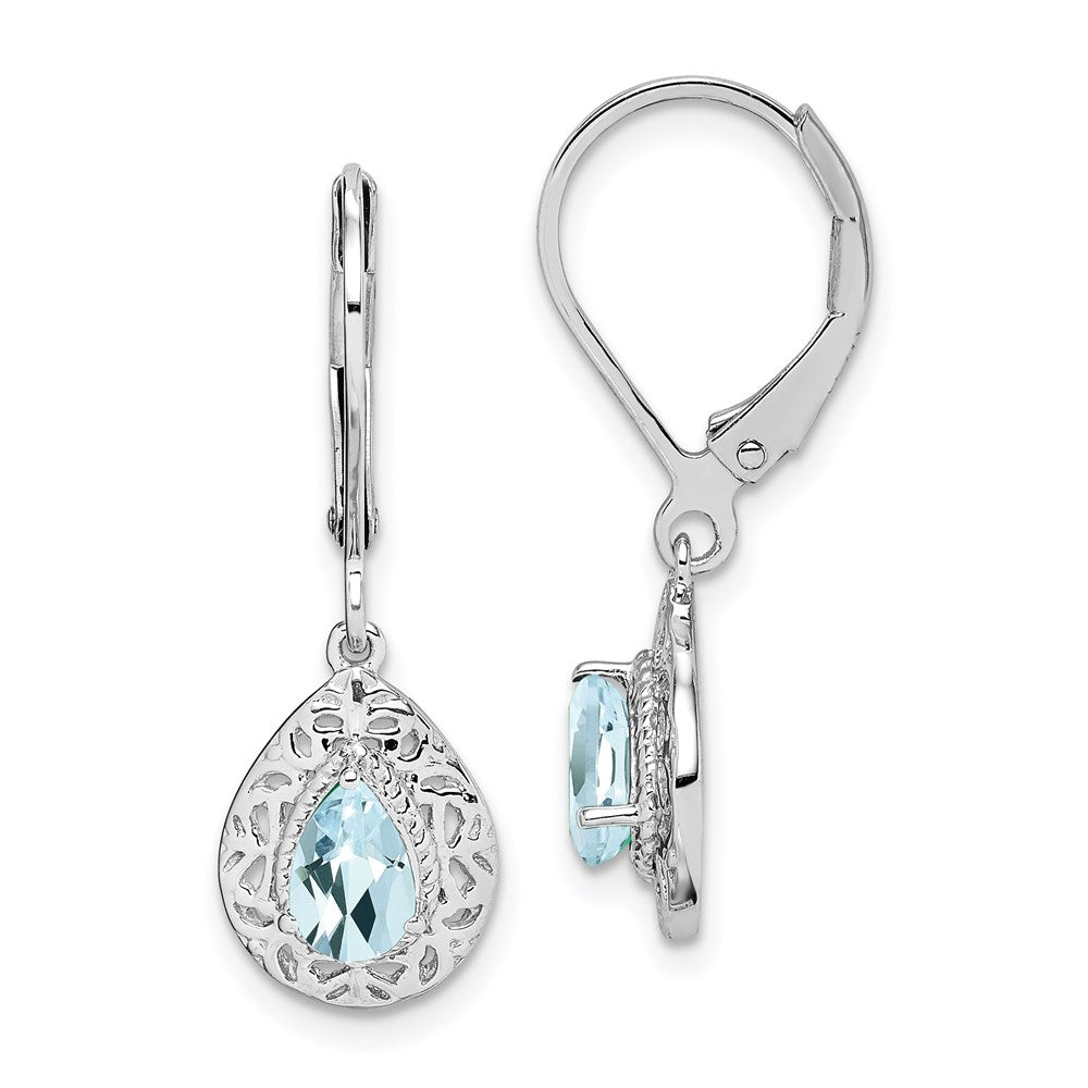 Sterlingsilber Rhodiniert Aquamarin Lever Rückseite Ohrringe