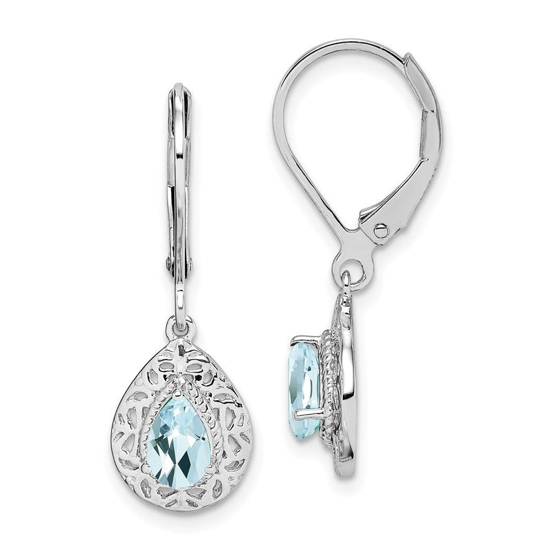 Sterlingsilber Rhodiniert Aquamarin Lever Rückseite Ohrringe