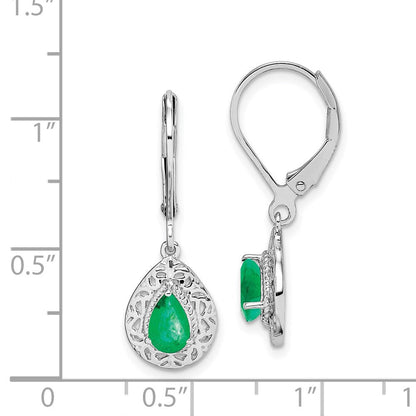 Sterlingsilber Rhodiniert Smaragd Tropfen Lever Rückseite Ohrringe