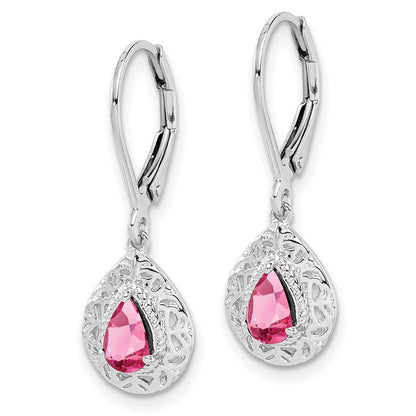 Sterlingsilber Rhodiniert Rosa Turmalin Lever Rückseite Ohrringe