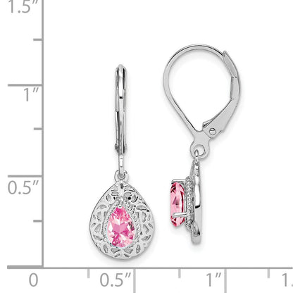Sterlingsilber Rhodiniert Rosa Turmalin Lever Rückseite Ohrringe