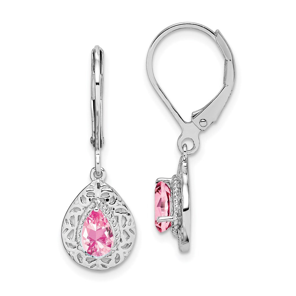 Sterlingsilber Rhodiniert Rosa Turmalin Lever Rückseite Ohrringe
