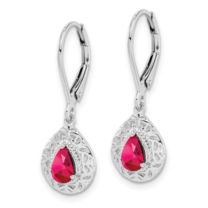Sterlingsilber Rhodium Rubin Tropfen Lever Rückseite Ohrringe