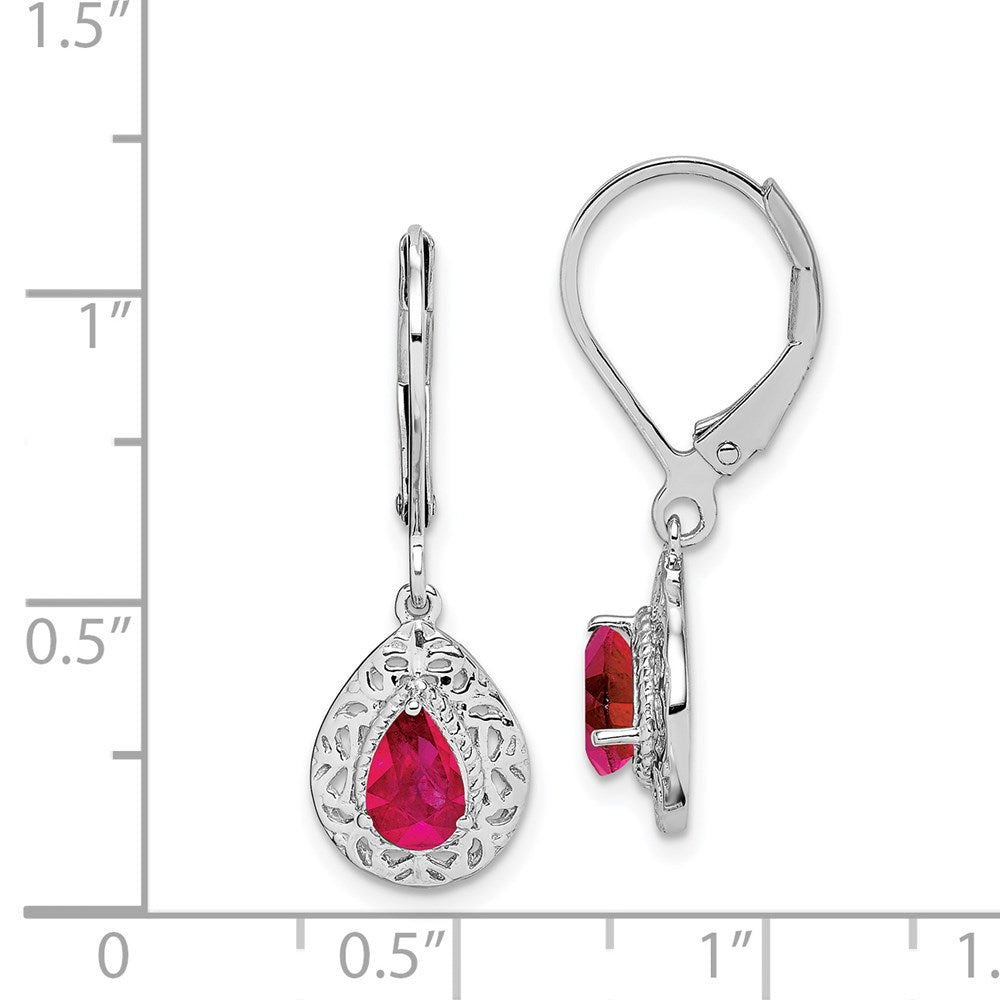 Sterlingsilber Rhodium Rubin Tropfen Lever Rückseite Ohrringe