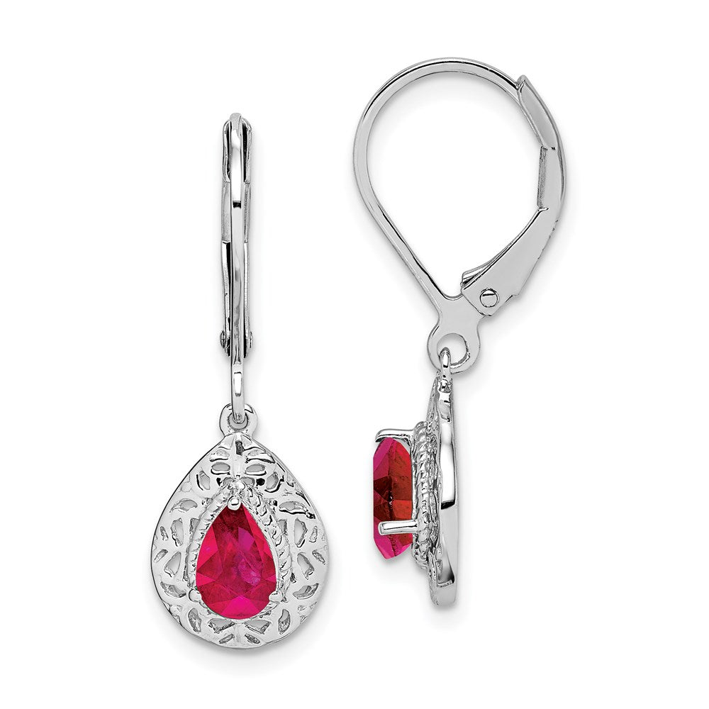 Sterlingsilber Rhodium Rubin Tropfen Lever Rückseite Ohrringe