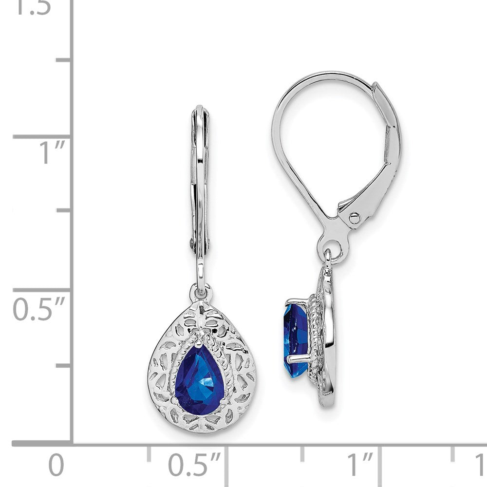 Sterlingsilber Rhodiniert Saphir Tropfen Lever Rückseite Ohrringe
