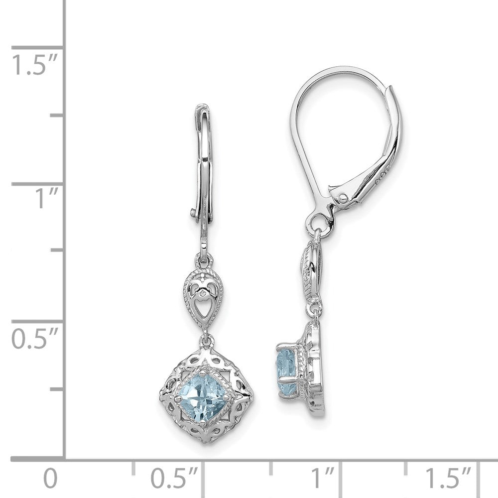 Sterlingsilber Rhodiniert Aquamarin Lever Rückseite Ohrringe
