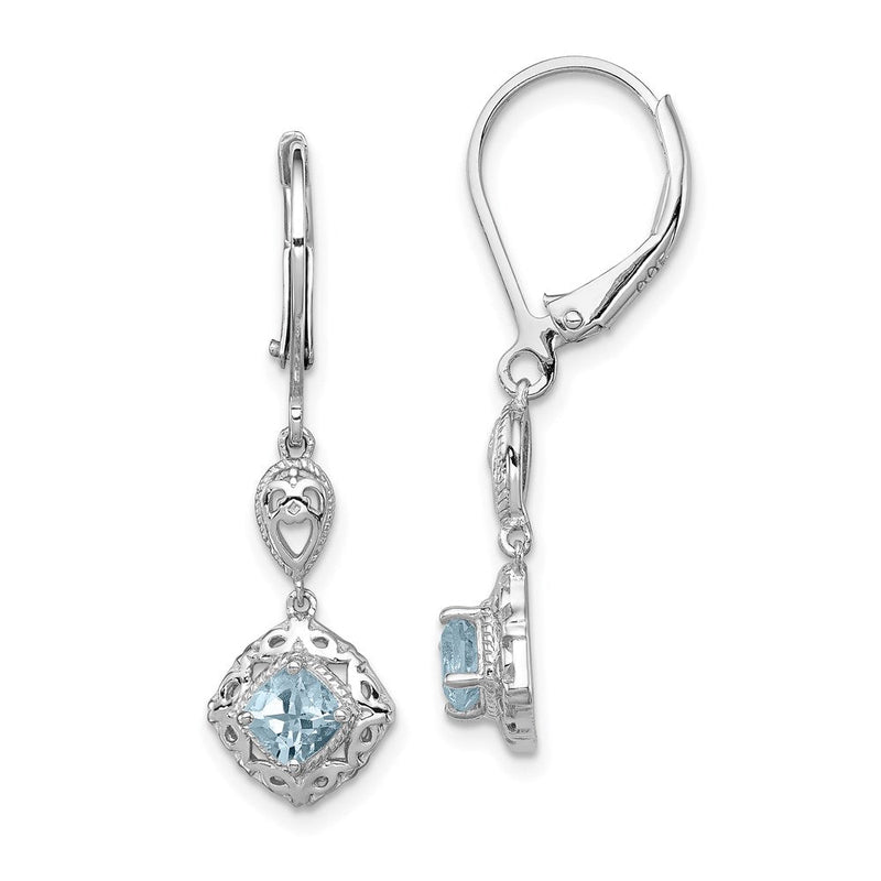 Sterlingsilber Rhodiniert Aquamarin Lever Rückseite Ohrringe