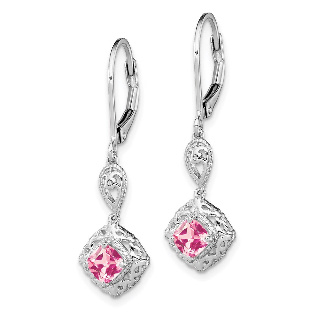Sterlingsilber Rhodiniert Rosa Turmalin Lever Rückseite Ohrringe