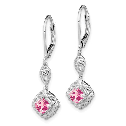 Sterlingsilber Rhodiniert Rosa Turmalin Lever Rückseite Ohrringe