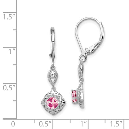 Sterlingsilber Rhodiniert Rosa Turmalin Lever Rückseite Ohrringe