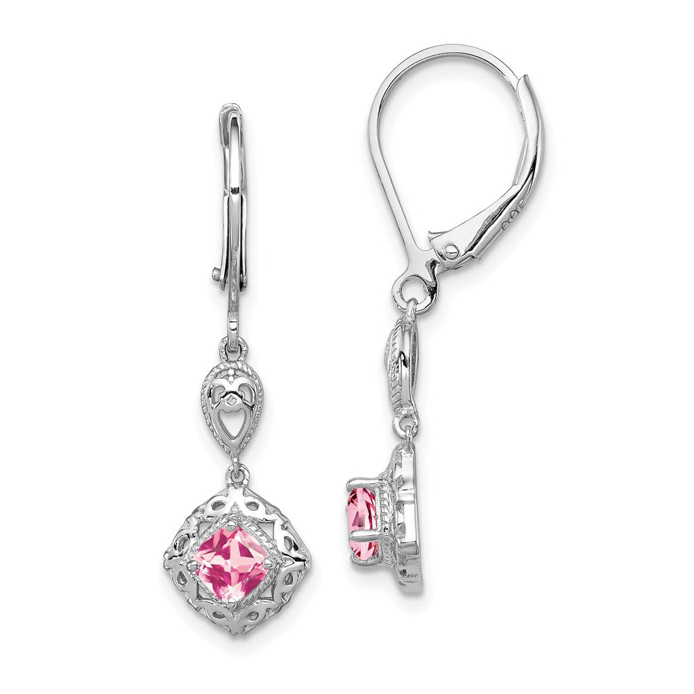 Sterlingsilber Rhodiniert Rosa Turmalin Lever Rückseite Ohrringe