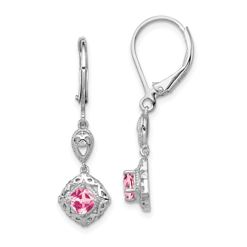 Sterlingsilber Rhodiniert Rosa Turmalin Lever Rückseite Ohrringe
