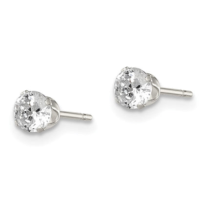 Sterlingsilber 4mm Rund Snap Set Zirkonia Ohrstecker