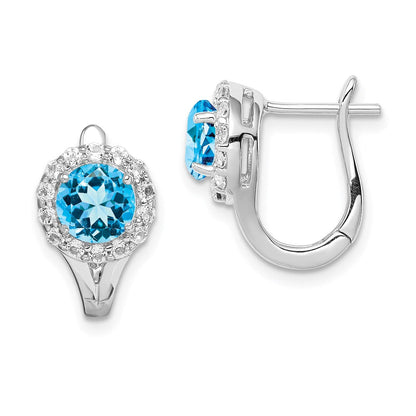 Sterlingsilber Rhodiniert Weiß und Blautopas Hingd Ohrringe