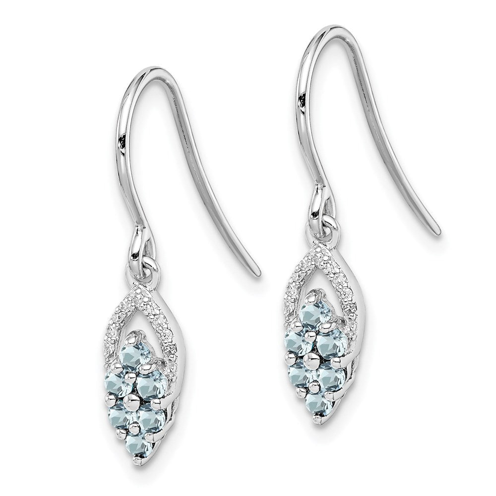 Sterlingsilber Rhodium Diamant & Aquamarin Hirte Haken Ohrringe