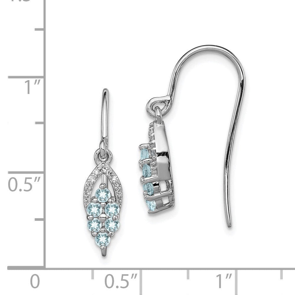 Sterlingsilber Rhodium Diamant & Aquamarin Hirte Haken Ohrringe