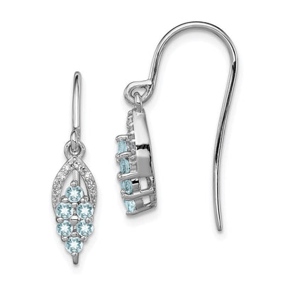 Sterlingsilber Rhodium Diamant & Aquamarin Hirte Haken Ohrringe