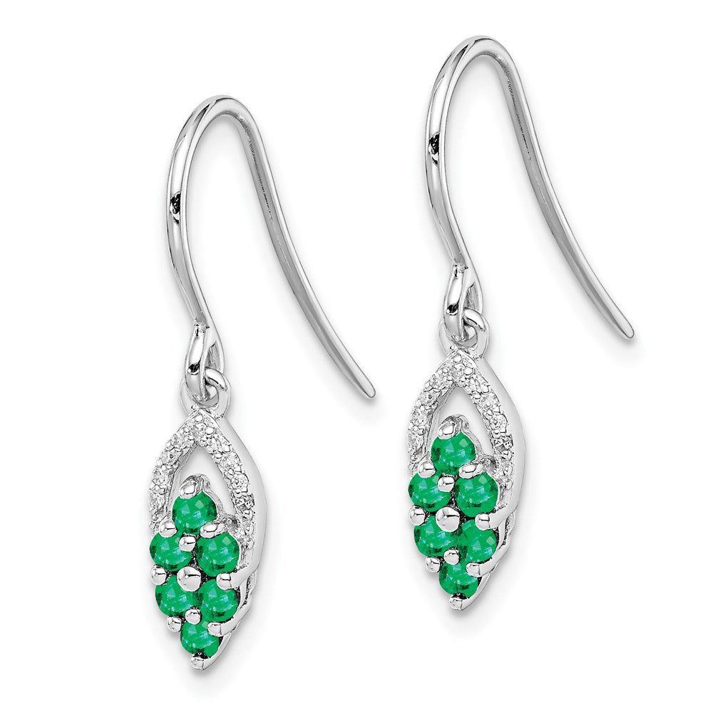 Sterlingsilber Rhodiniert Diamant. & Smaragd Hirte Haken Ohrringe