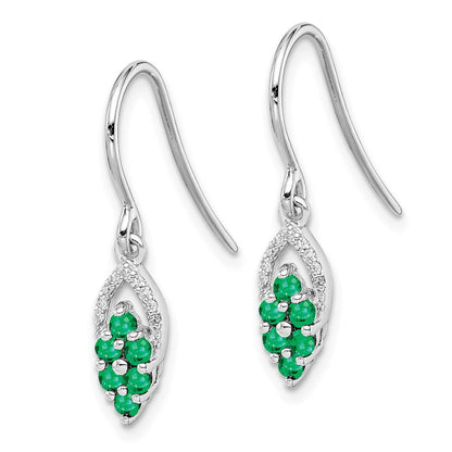 Sterlingsilber Rhodiniert Diamant. & Smaragd Hirte Haken Ohrringe