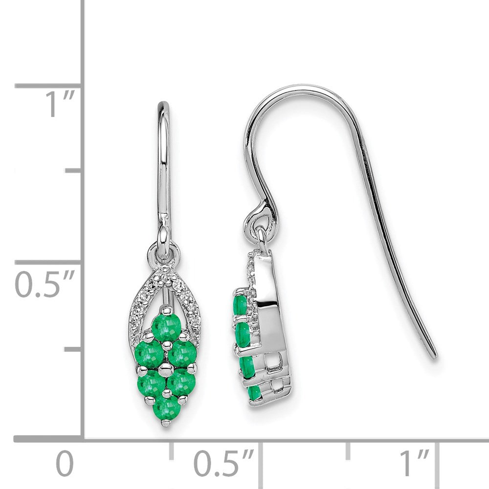 Sterlingsilber Rhodiniert Diamant. & Smaragd Hirte Haken Ohrringe