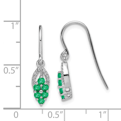 Sterlingsilber Rhodiniert Diamant. & Smaragd Hirte Haken Ohrringe