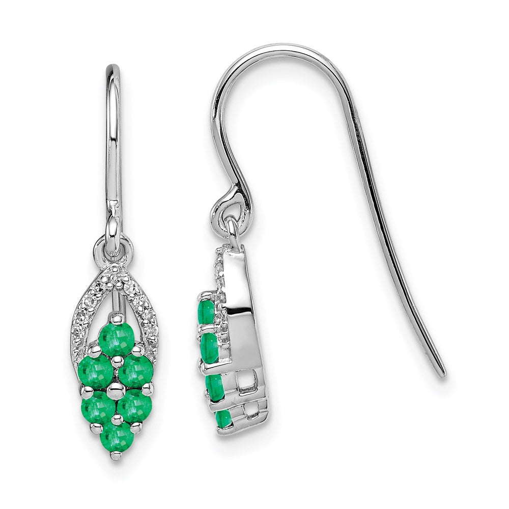 Sterlingsilber Rhodiniert Diamant. & Smaragd Hirte Haken Ohrringe