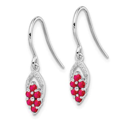 Sterlingsilber Rhodium Diamant & Rubin Hirte Haken Ohrringe