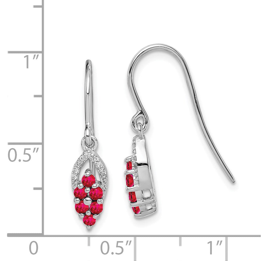 Sterlingsilber Rhodium Diamant & Rubin Hirte Haken Ohrringe