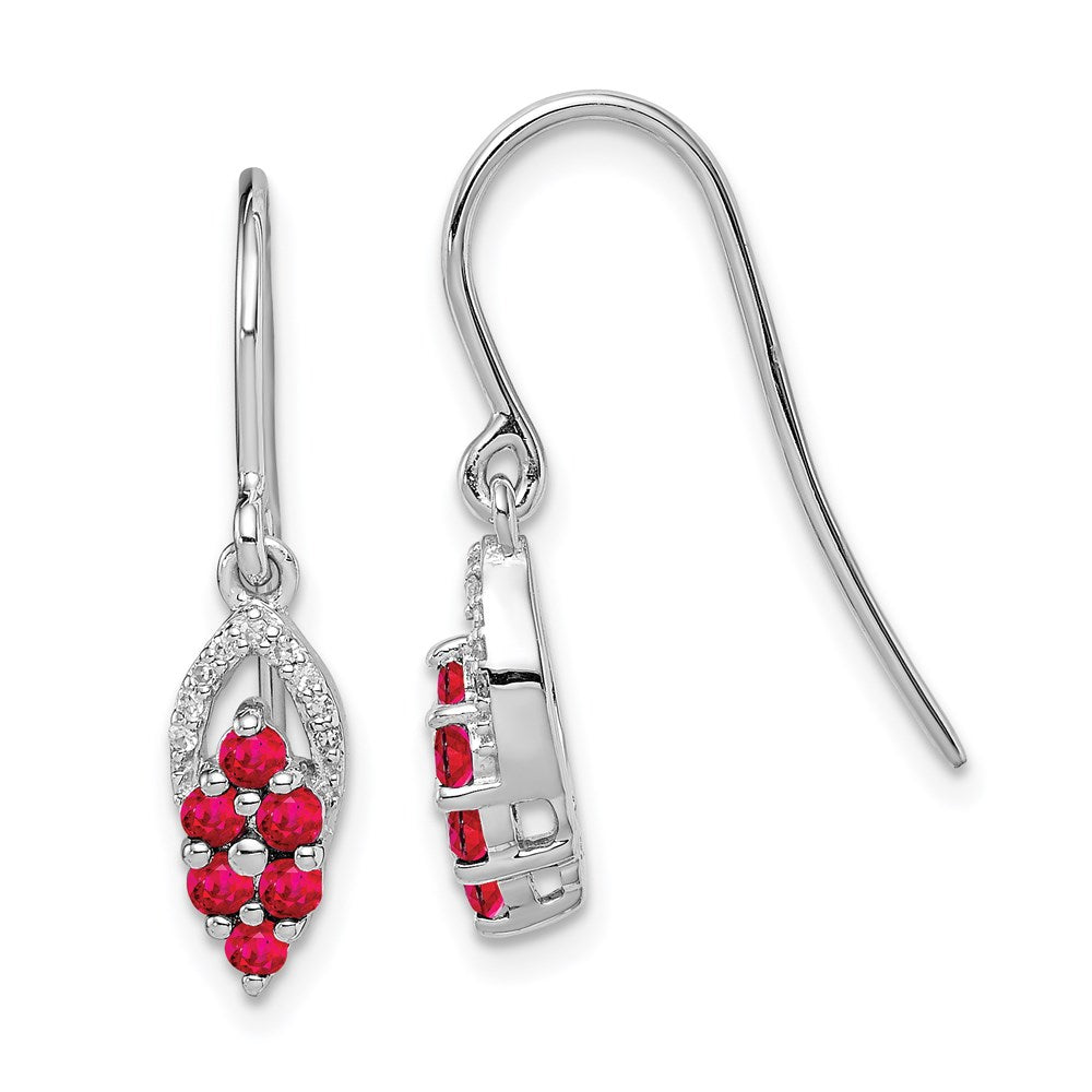 Sterlingsilber Rhodium Diamant & Rubin Hirte Haken Ohrringe