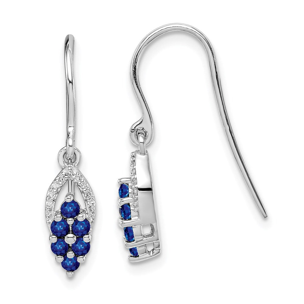 Sterlingsilber Rhodium Diamant & Saphir Hirte Haken Ohrringe