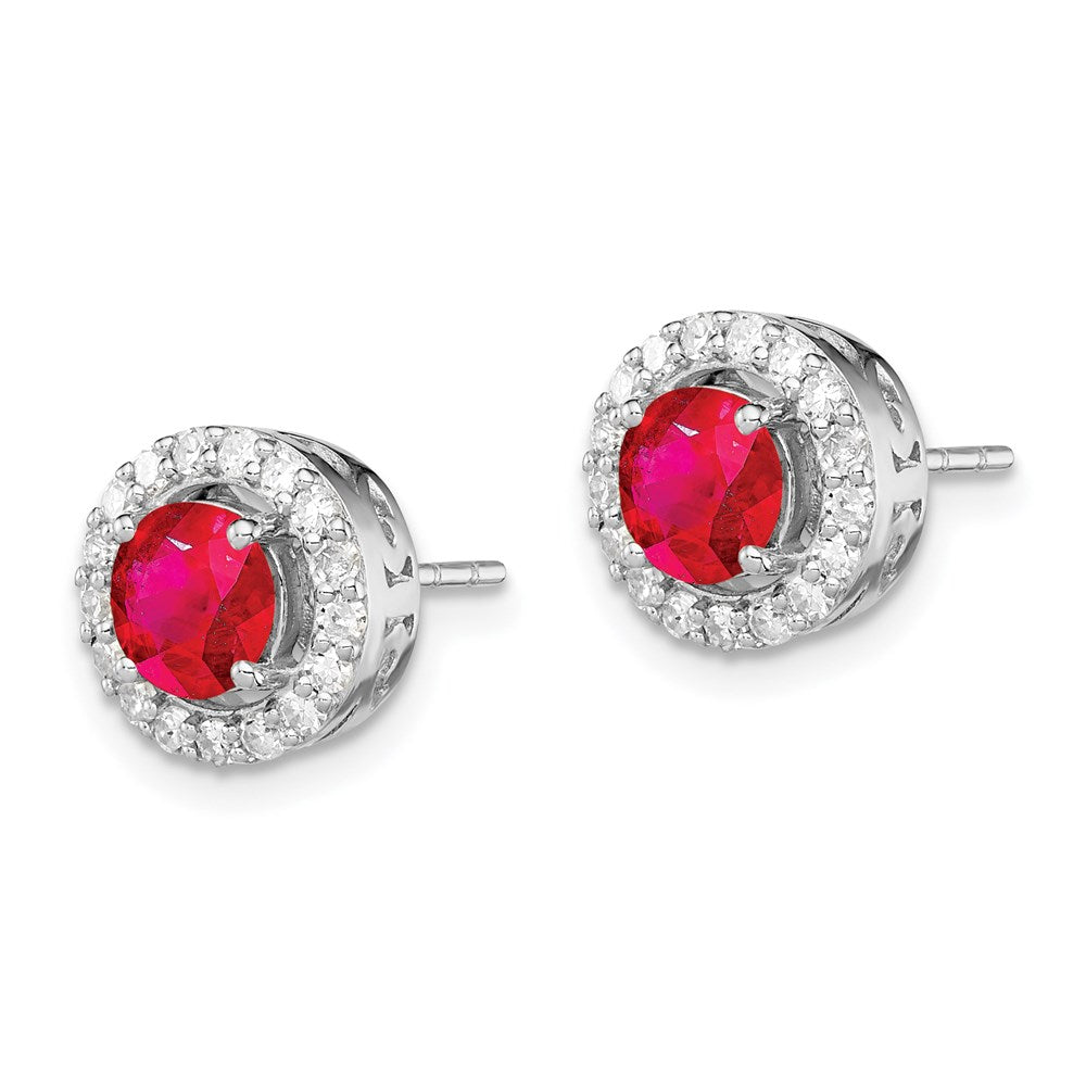 Sterlingsilber Rhodium Diamant & Glas Gefüllt Rubin Kreis Ohrstecker