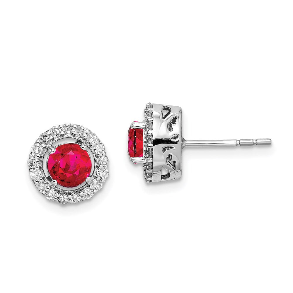 Sterlingsilber Rhodium Diamant & Glas Gefüllt Rubin Kreis Ohrstecker