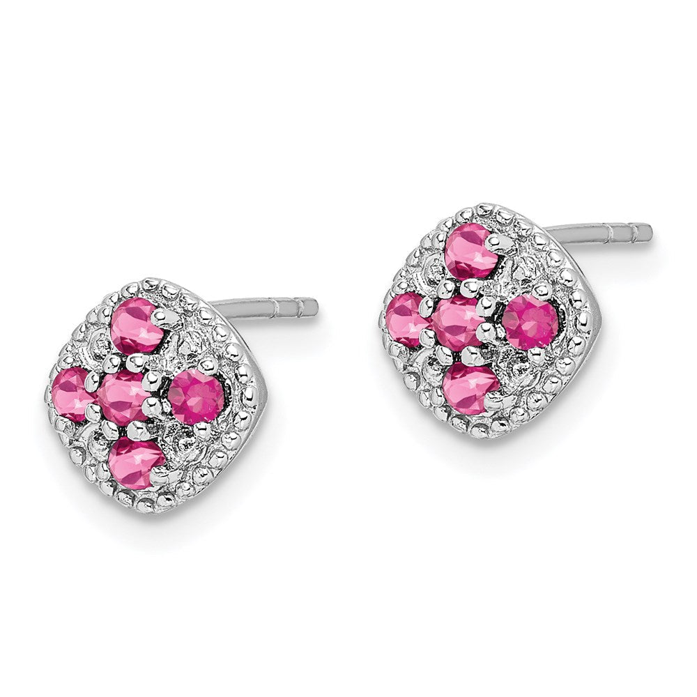 Sterlingsilber Rhodiniert Rosa Turmalin Quadratisch Ohrringe