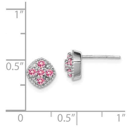 Sterlingsilber Rhodiniert Rosa Turmalin Quadratisch Ohrringe