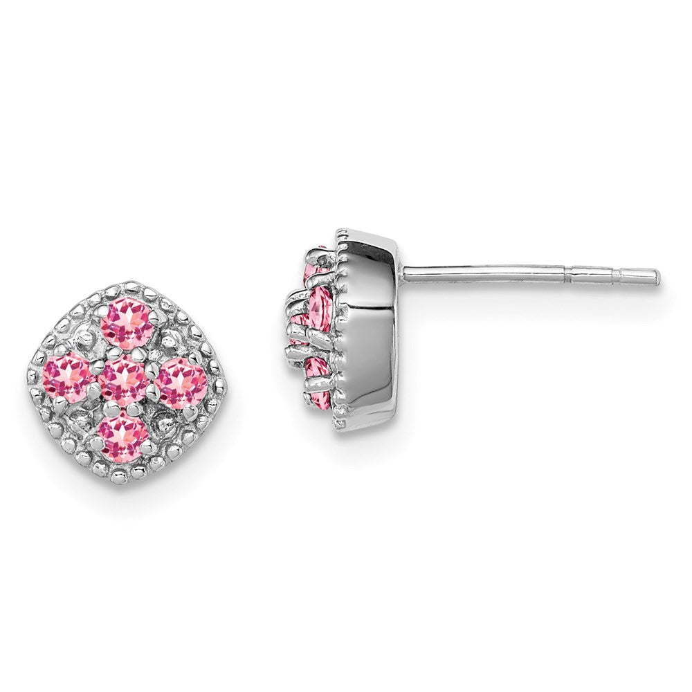 Sterlingsilber Rhodiniert Rosa Turmalin Quadratisch Ohrringe
