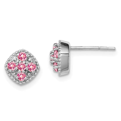 Sterlingsilber Rhodiniert Rosa Turmalin Quadratisch Ohrringe