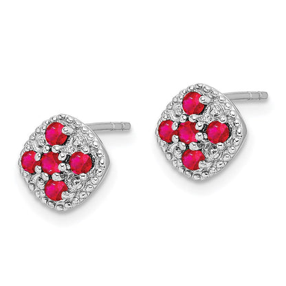 Sterlingsilber Rhodiniert Rubin Blume Ohrstecker