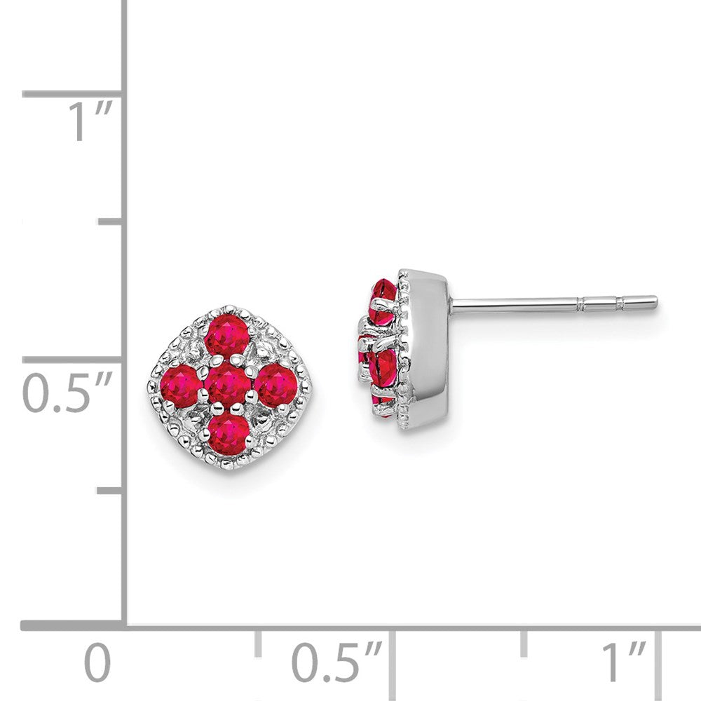 Sterlingsilber Rhodiniert Rubin Blume Ohrstecker