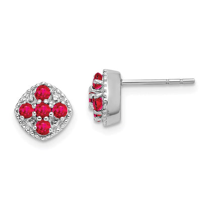 Sterlingsilber Rhodiniert Rubin Blume Ohrstecker