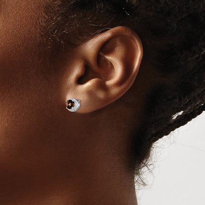 Sterlingsilber Rhodiniert Diamant und Rauch Quarz Ohrringe
