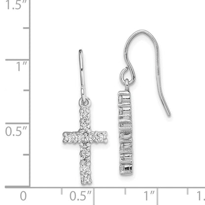 Sterlingsilber Rhodiniert Poliert Zirkonia Lateinisch Kreuz Ohrhänger