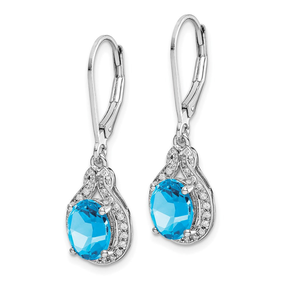 Sterlingsilber Rhodiniert Diamant und Blautopas Ohrringe