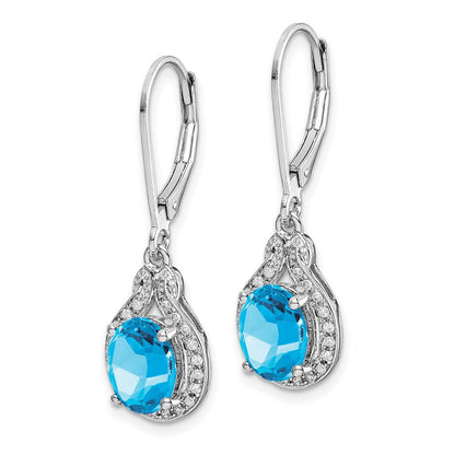 Sterlingsilber Rhodiniert Diamant und Blautopas Ohrringe