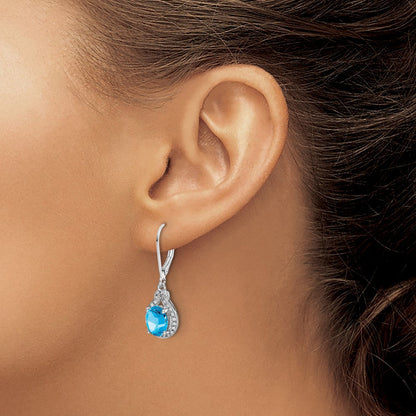 Sterlingsilber Rhodiniert Diamant und Blautopas Ohrringe