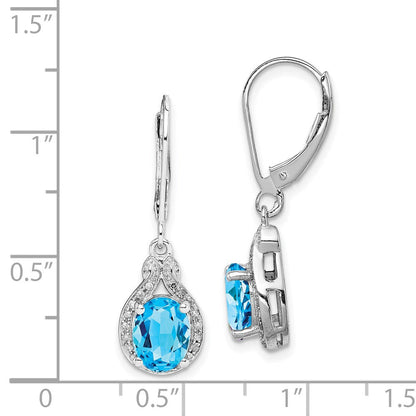 Sterlingsilber Rhodiniert Diamant und Blautopas Ohrringe